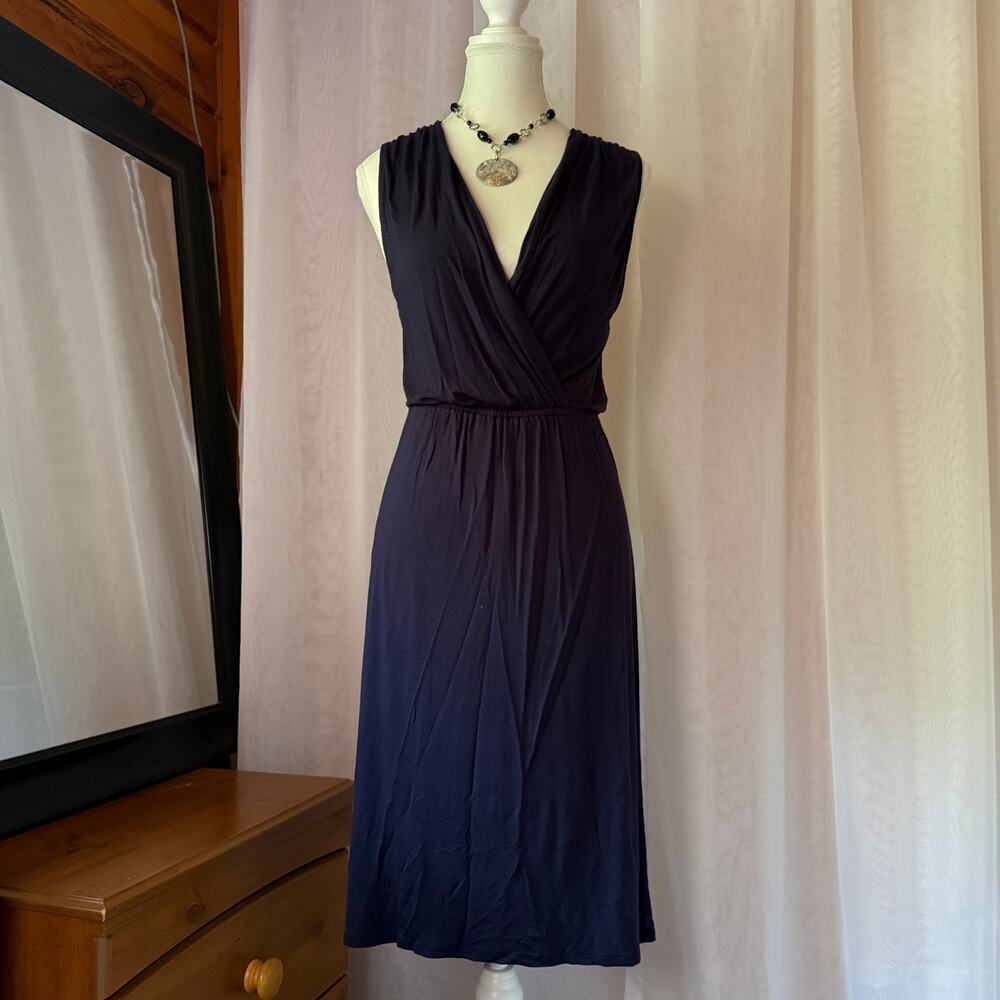 Merona Navy Blue Sleeveless Surplice Dress Size Medium Y2K Preppy Casual Brunch